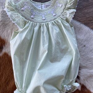 Little Catus Light Mint Smocked Baby Romper